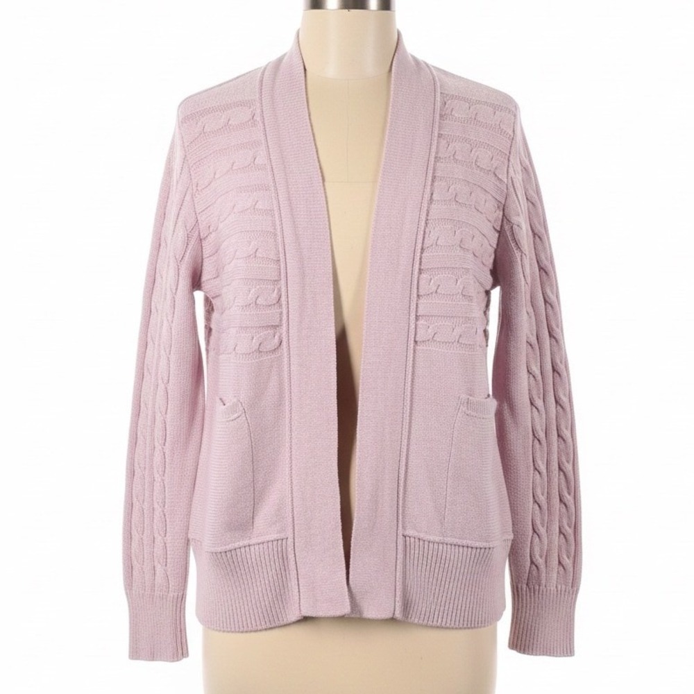Evys Tree Bethany Size M Pink Cable Knit Cardigan Vintage Fade Boho Cottagecore